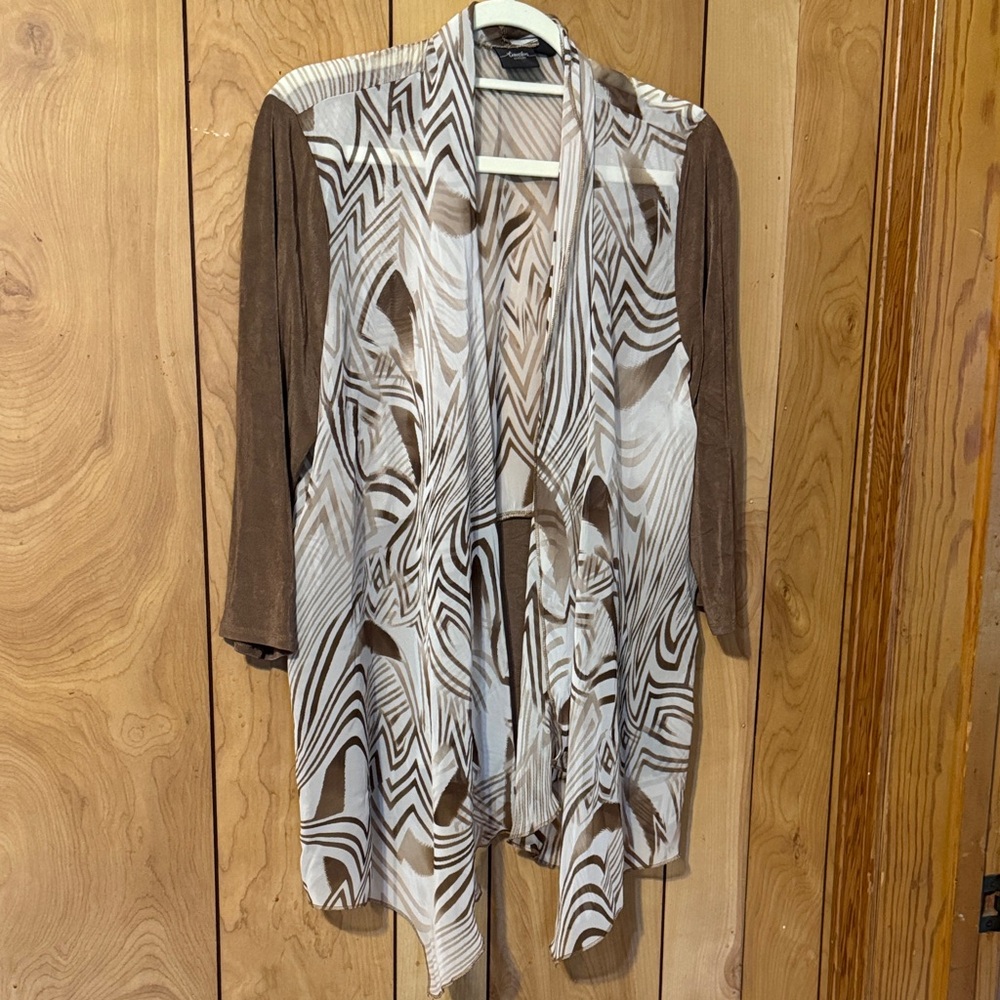 Chico's Traveler Brown and Cream Striped Open-Front Cardigan